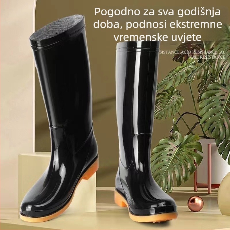 Čizme za kišu s podom od teleće kože, otporne na habanje, topla unutarnja podstava, otporne na kiseline i baze, visok gornji dio, protuklizne, unisex, za rad i pranje auta