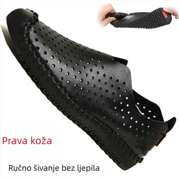 Ručno izrađene muške slip-on sandale s prozračnim perforacijama, mek vrh i udoban potplat, otporne za svakodnevno nošenje