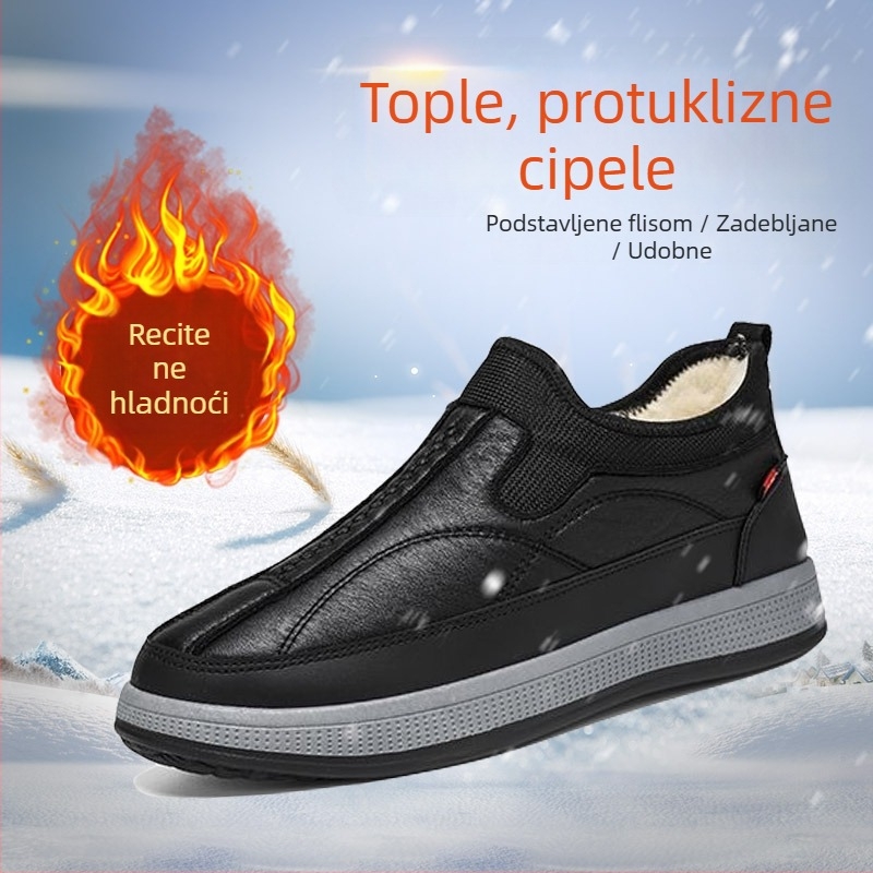 Muške zimske slip-on čizme s krznom iznutra, visokog kroja do gležnja, vodootporne i protuklizne, mek podplat.