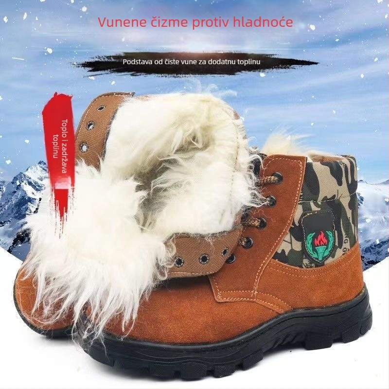 Zimske čizme od prave kože s integriranom ovčjom vunom, visokim krojem, protuklizne, tople za vanjsku upotrebu
