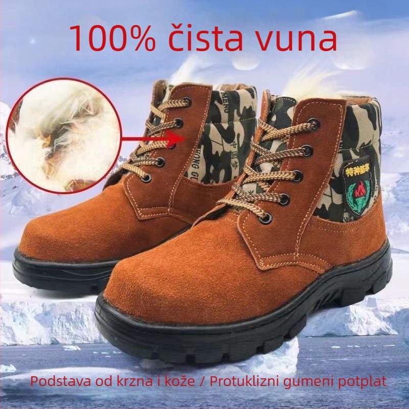 Zimske čizme od prave kože s integriranom ovčjom vunom, visokim krojem, protuklizne, tople za vanjsku upotrebu