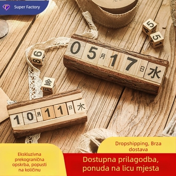 Retro drveni stolni kalendar – dekorativni rekvizit za fotografiju