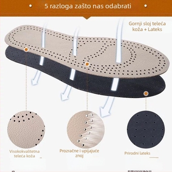 Uložak za obuću od teleće kože, dvostruko debeli, deodorirajući, prozračan, upija znoj – za tenisice, kožne, casual i radne cipele