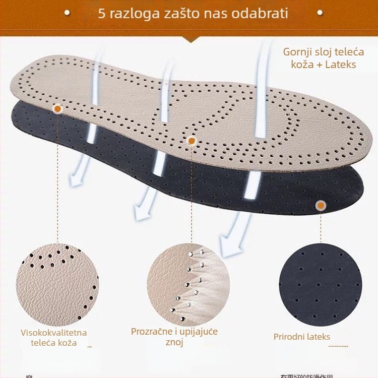 Uložak za obuću od teleće kože, dvostruko debeli, deodorirajući, prozračan, upija znoj – za tenisice, kožne, casual i radne cipele