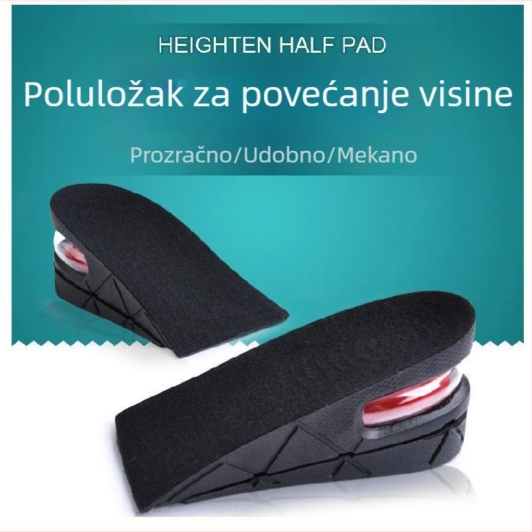 Uložci s zračnim jastučićem za povećanje visine, nevidljivi unutarnji ulošci za povećanje visine, sportski poluošci 3/5 cm, unisex, crni