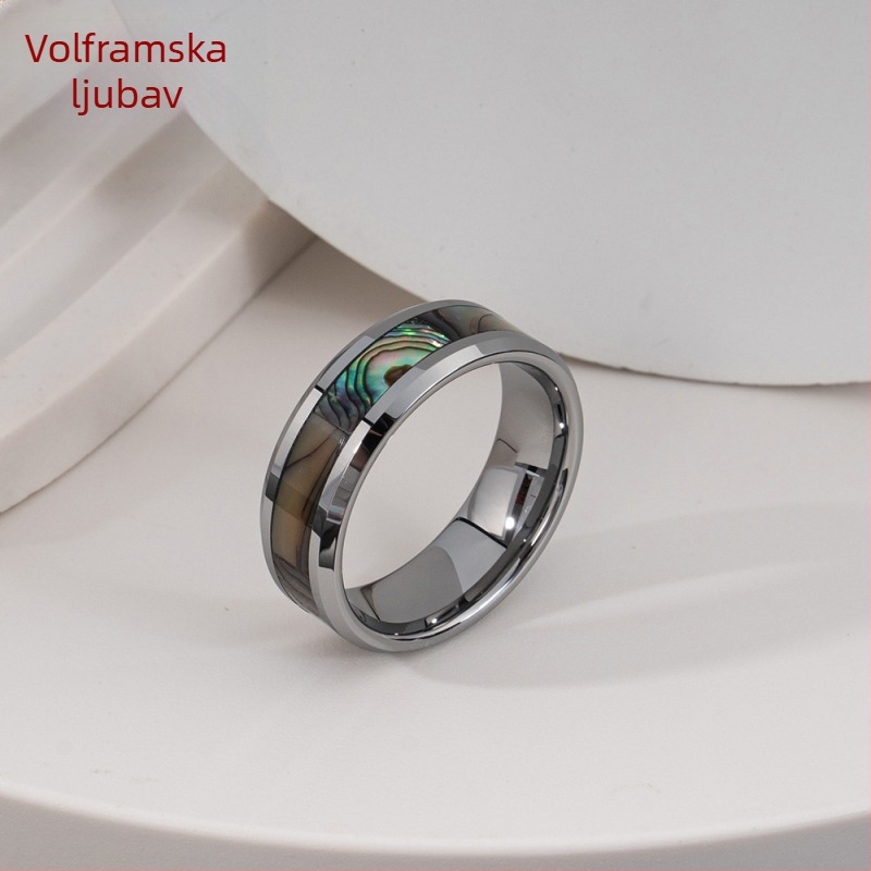 Visokokvalitetni volframov prsten s prirodnom uložkom od abalone školjke, unisex par prstena, volfram zlatni nakit