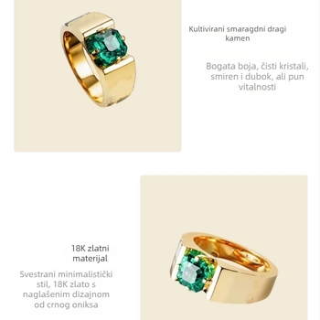 Prsten od 18K zlata sa safirom i smaragdom, unisex dizajn