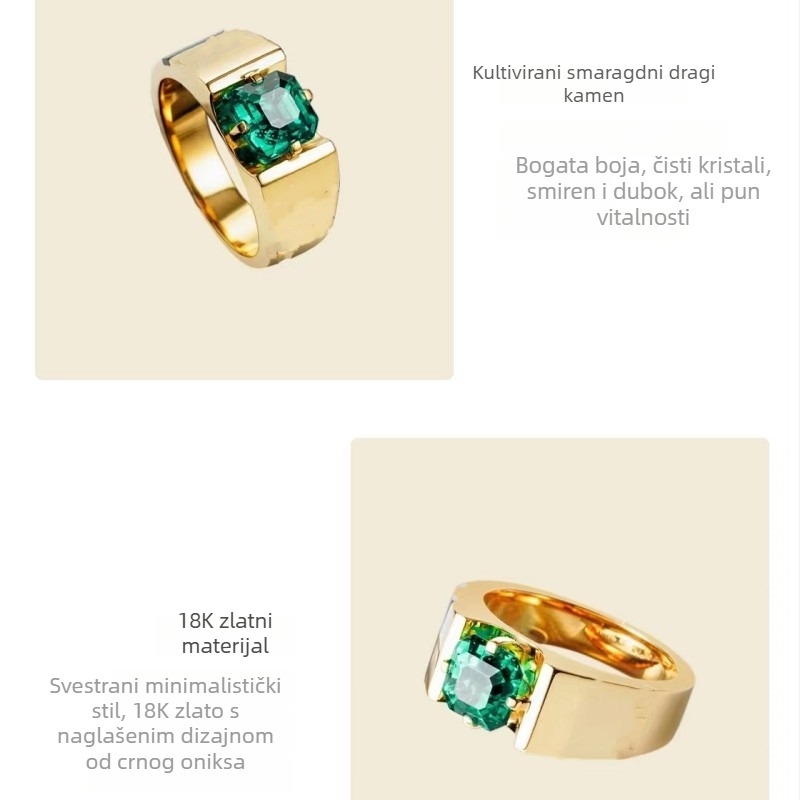 Prsten od 18K zlata sa safirom i smaragdom, unisex dizajn