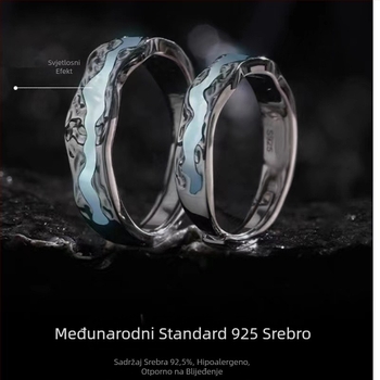 S999 čisto srebro – svjetleći prsten za parove, podesiv, geometrijski dizajn