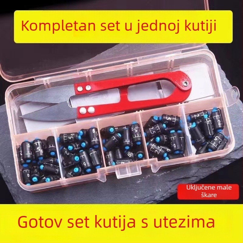 Set olovnih utega s gradacijom, u kutiji, brzo potonuće, mekano jezgro, rola olovne trake, ribolovni dodaci