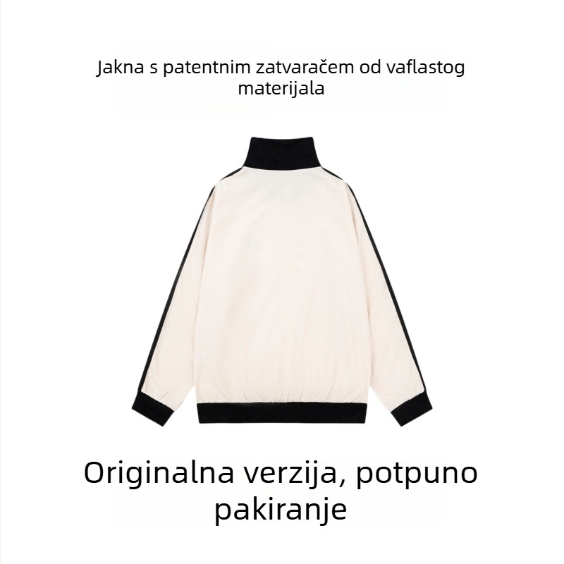 Ranojesenska nova ležerna sportska waffle pleteni kardigan sa stojećim ovratnikom za žene, klasičan prep stil, svestran
