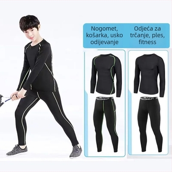 Zimski unisex fitness set: dugi rukav s flisom za trening košarke i nogometa, donji dio kao bazni sloj za odrasle i djecu