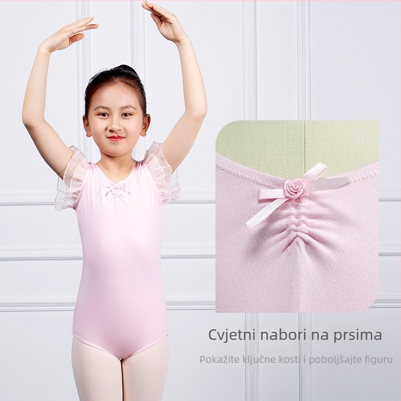 Dječji bezrukavni plesni unitard za ljeto, gimnastički bodi za balet, pudra ružičasta