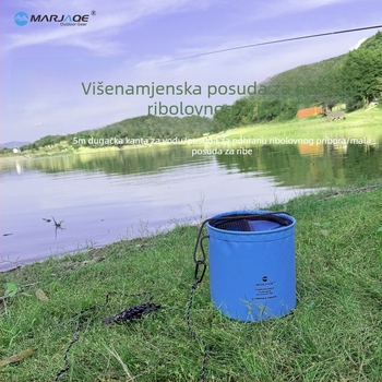 Sklopivi spremnik vode za ribolov, posuda za žive ribe, vanjska kutija za ribolov, višenamjenski spremnik za pohranu opreme za ribolov s užetom od 5 m