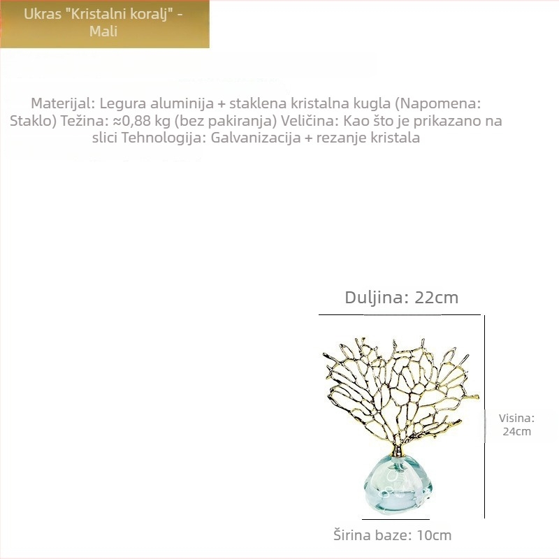 Ukrasno stablo novca od legure, prozirna kristalna skulptura biljke, elegantan moderan dizajn