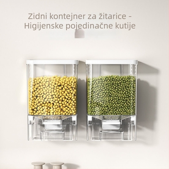 Spremnik hrane za žitarice i rižu, plastični, proziran, zidni, otporan na vlagu