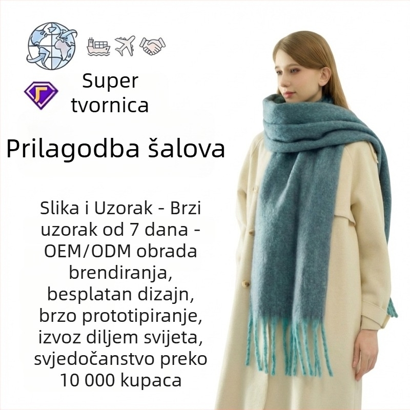 Ženski debeli jednobojni šal s dugim resicama, topao poliester zimski dodatak