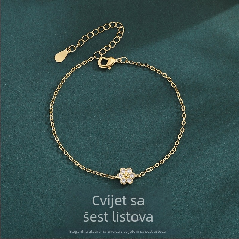 Ženski narukvica s cvijetom od šest listova, ljeto, visokokvalitetan lagani luksuz, minimalistički dizajn.