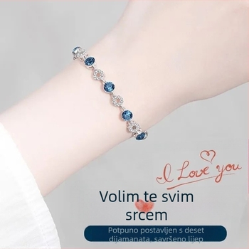 Autentična srebrna narukvica 999 za žene s kristalnim Srcem oceana, platinasti završetak, cirkon