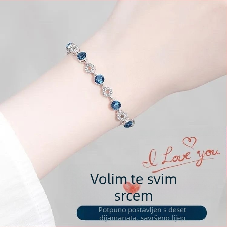 Autentična srebrna narukvica 999 za žene s kristalnim Srcem oceana, platinasti završetak, cirkon