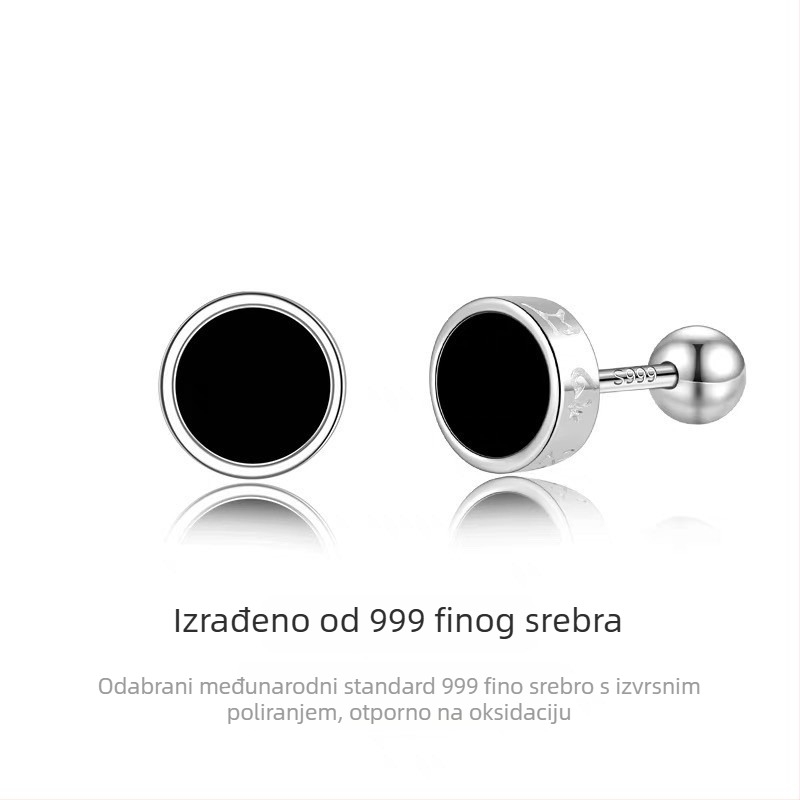 S999 sterling srebro, crna, naušnica za hrskavicu uha sa vijčanim zatvaračem, mantra od šest znakova – muški minimalistički nakit