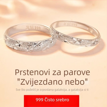 Prsten za par od srebra 999 – Noćno nebo pun zvijezda, lagani luksuz, nišni dizajn, poklon za Dan zaljubljenih