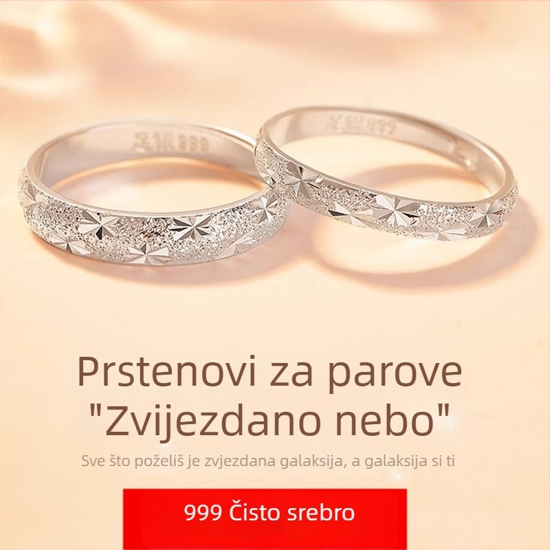 Prsten za par od srebra 999 – Noćno nebo pun zvijezda, lagani luksuz, nišni dizajn, poklon za Dan zaljubljenih