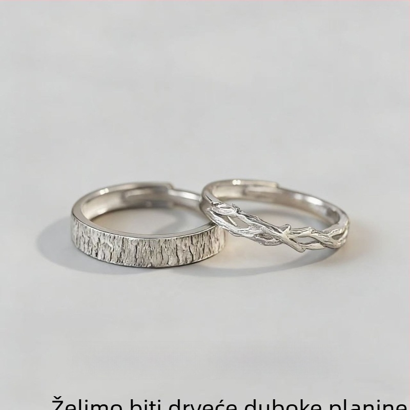 S999 srebrni prsteni za dvojicu s motivom drveta i grančica, za muškarce i žene, lagani luksuz, nišni dizajn, inspirirano šumom