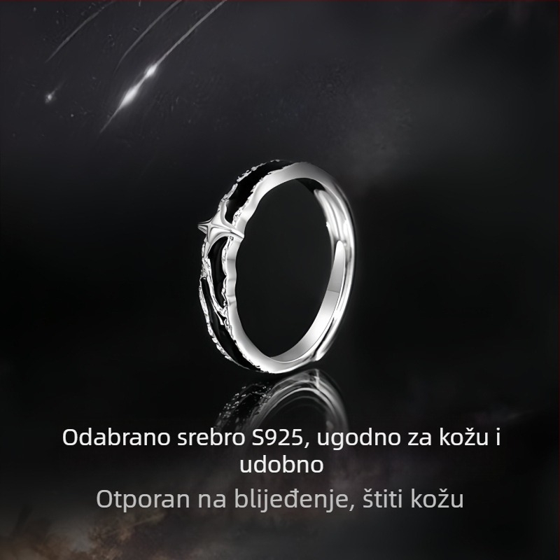 S925 srebrni muški prsten s noćnom zvijezdom, prilagodljiv, minimalistički dizajn, moderan dodatak za ruku