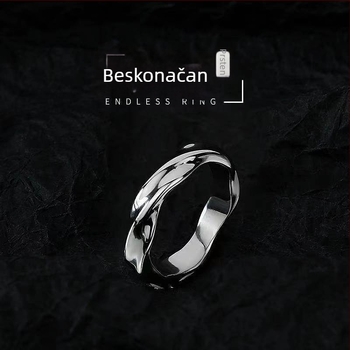 Muški Mobius prsten, podesivi otvoreni prsten s valovitim oblikom, vintage dojam