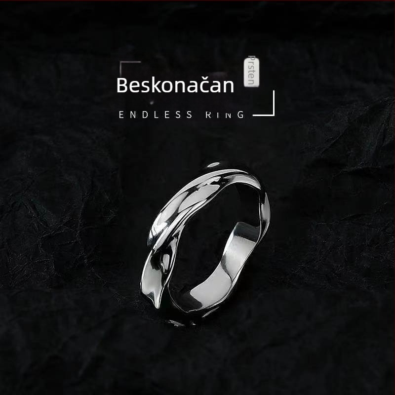 Muški Mobius prsten, podesivi otvoreni prsten s valovitim oblikom, vintage dojam