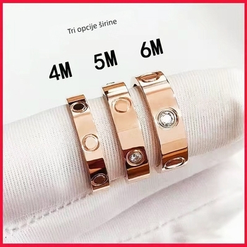 Prsten s vijčanim uzorkom od titan čelika s dijamantnom ugradom, unisex prsten za par od 18K zlata, nišni visoki stil