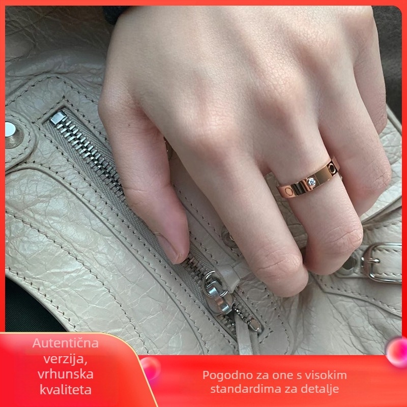 Prsten s vijčanim uzorkom od titan čelika s dijamantnom ugradom, unisex prsten za par od 18K zlata, nišni visoki stil