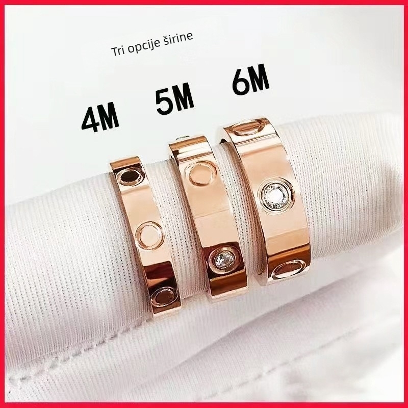 Prsten s vijčanim uzorkom od titan čelika s dijamantnom ugradom, unisex prsten za par od 18K zlata, nišni visoki stil
