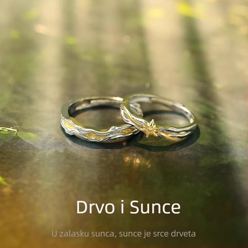 Prsten za par Drvo i Sunce – 925 srebro – unisex, usklađeni prsteni, lagani luksuzni dizajn