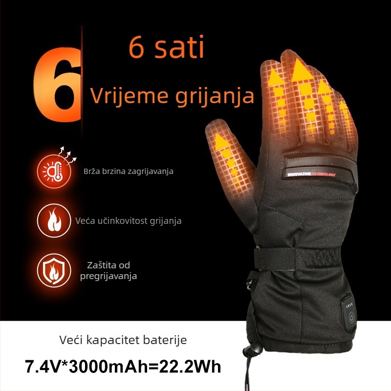 Zimske pametno grijane rukavice s osjetljivim na dodir zaslonom za outdoor planinarenje i kampiranje, s ugrađenom baterijom