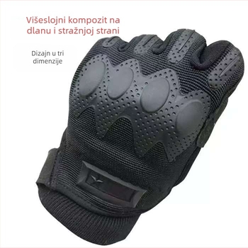 Zimske taktičke rukavice, pune prste, s fleecem, za vanjsku vožnju biciklom, kompatibilne s dodirnim zaslonom, crne