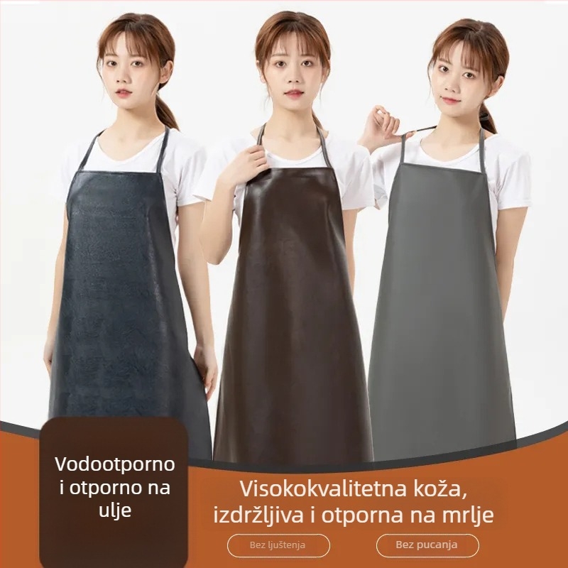 Kožna pregača, vodootporna i otporna na ulje, meka koža, otporna na trošenje, unisex kuhinjska pregača, srednja duljina, otporna na kiseline i lužine