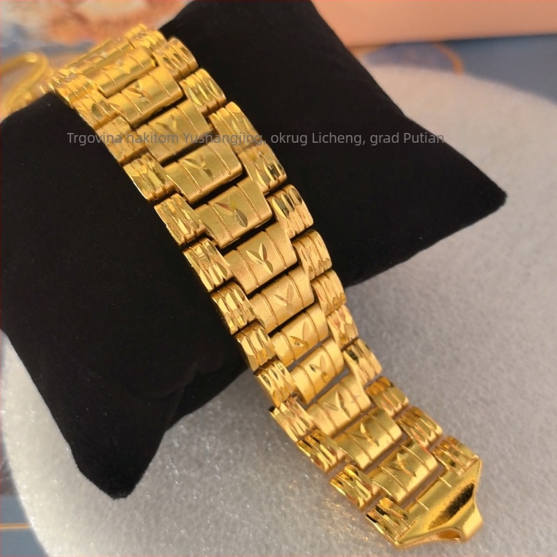 Muški pozlaćeni kaiš za sat od mesinga, tank lanac, vrhunski minimalistički i dojmljiv dizajn, zlatna nijansa