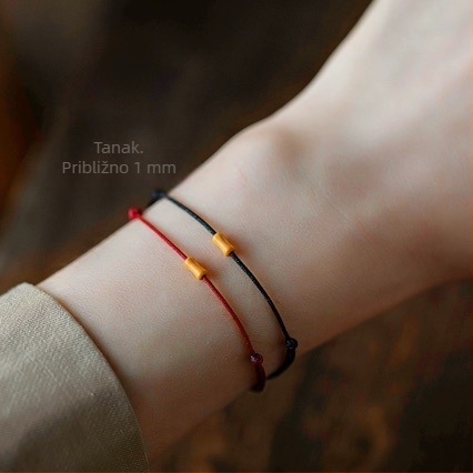 Ručno izrađena drvena narukvica s maslinovim jezgrom, podesivi crveni konac, minimalistički geometrijski dizajn, unisex