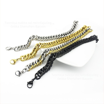 Crna polirana kubanska narukvica od titanij-nerđajućeg čelika s pozlaćivanjem za muškarce