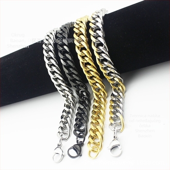 Crna polirana kubanska narukvica od titanij-nerđajućeg čelika s pozlaćivanjem za muškarce