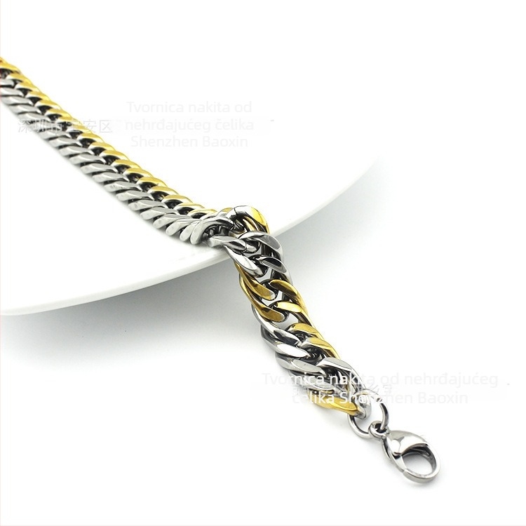 Crna polirana kubanska narukvica od titanij-nerđajućeg čelika s pozlaćivanjem za muškarce