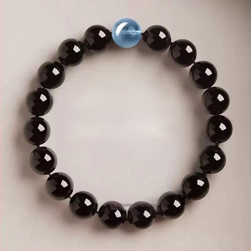 Prirodni crni ahat s imitacijom akvamarinskog chalcedona, unisex narukvica, kristalno staklene perle Východno-kineskog mora, 8-12