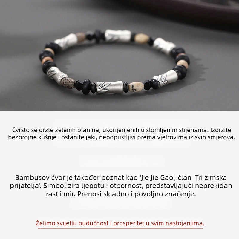 Muška narukvica s posrebrenim premazom, bambus segmenti, minimalistička i elegantna