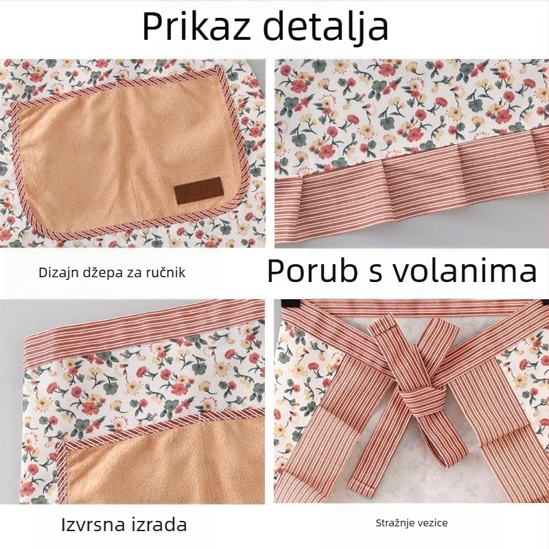 Korejskog stila platnena poludužna pregača za kuhinju i kućnu upotrebu, otporna na mrlje i abraziju, idealna za kuhanje