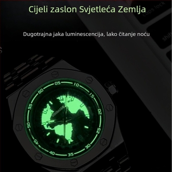 Guberson muški kvarcni sat, vodootporan do 30 m, lumino kalendar, romboidni brojčanik, promjer kućišta 42 mm, model A98, leptir kopča, kućište i remen od legure, mineralo pojačano staklo