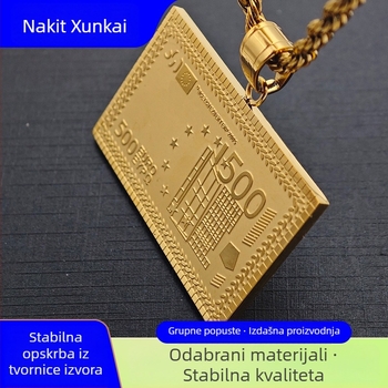 Muški lanac s privjeskom od bankovnog novca od 500 eura, pozlaćeni titan čelik