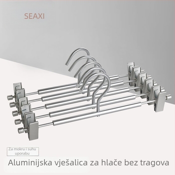 Stalak za hlače od aluminijske legure sa metalnim klipsama, protuklizni, bez tragova, za kućno sušenje