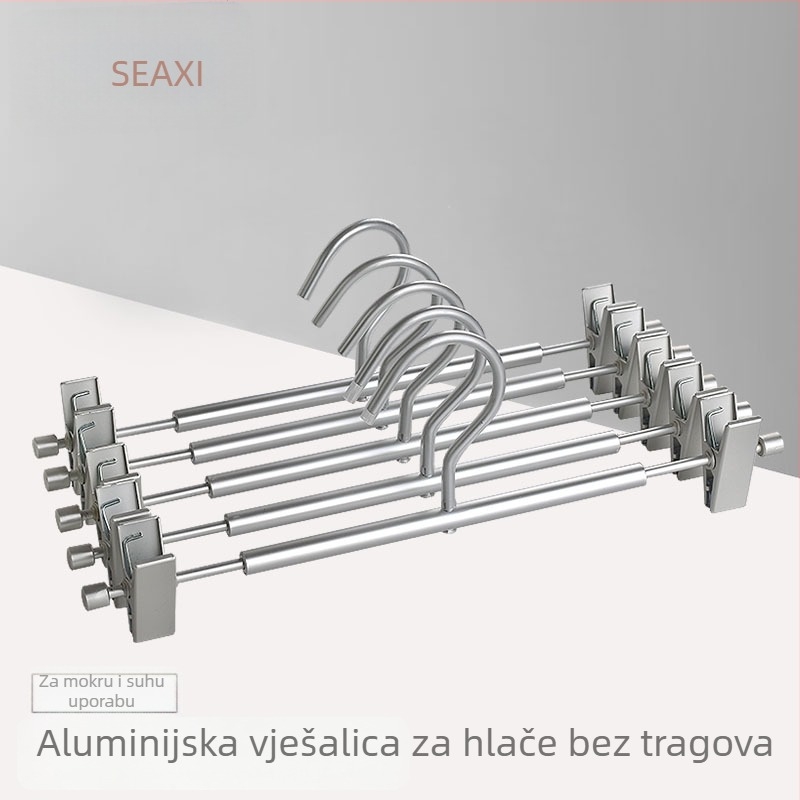 Stalak za hlače od aluminijske legure sa metalnim klipsama, protuklizni, bez tragova, za kućno sušenje